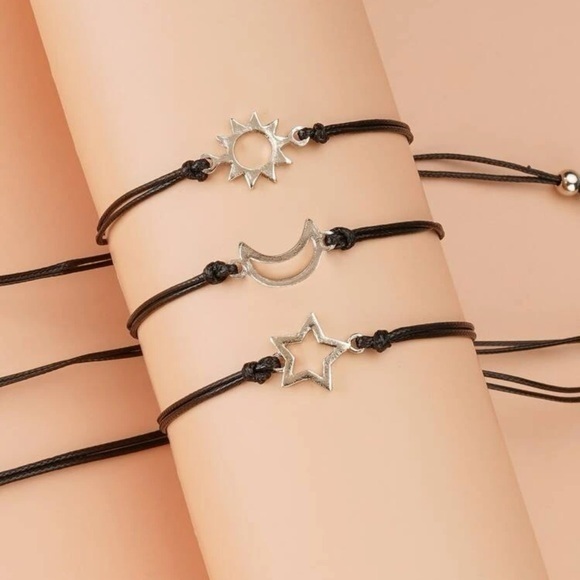 3 pcs Wish String Bracelet Adjustable BFF Best Friend Moon Star Sun - Picture 3 of 6